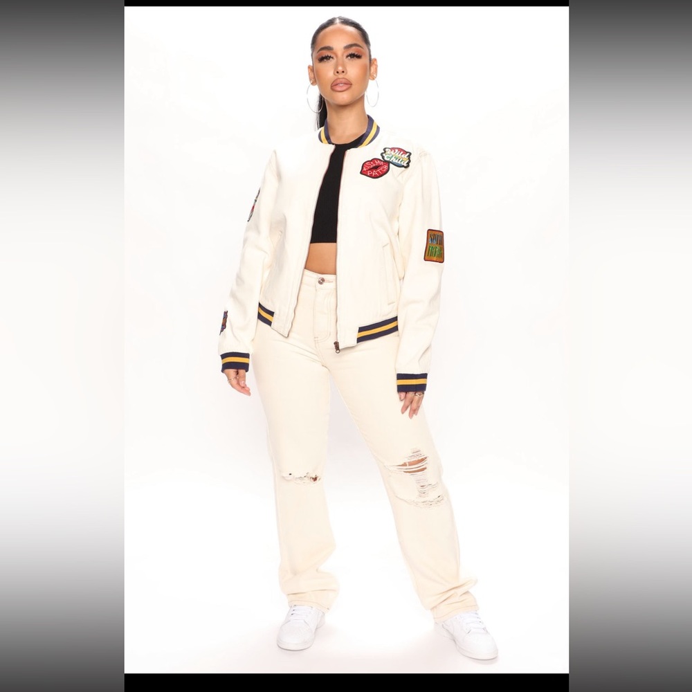 Trouble maker straight leg jeans from Fashion Nova color oatmeal